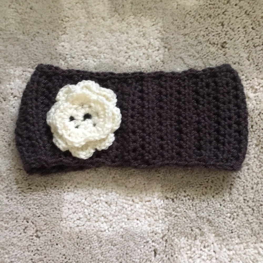Purple and White Handmade Headband with Flower